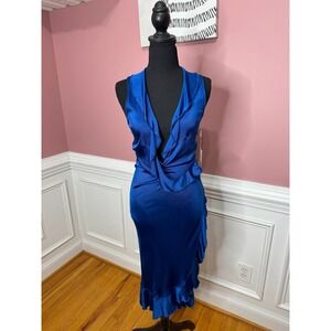 Missoni Viscose Wrap Dress in Royal Blue US Size 8 Cowl Neck Ruffle Asymmetric